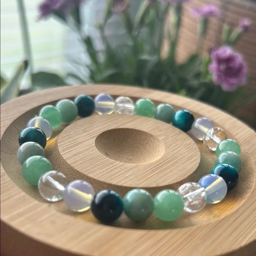 Handmade Amazonite +Blue Tigers Eye +Green Aventurine Quartz Beaded Bracelet